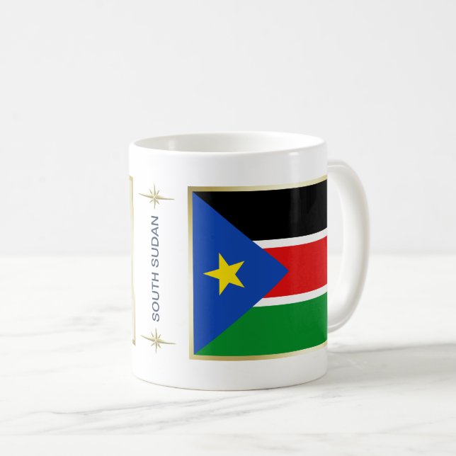 De Café Caneca com Bandeira e Mapa do Sudão do Sul (Frente Esquerda)