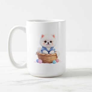 De Café Caneca com Cachorrinho Fofo em uma Cesta