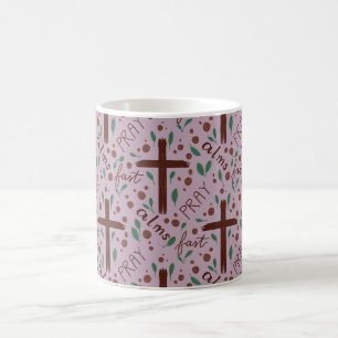 De Café Caneca com Cruz Quaresmal Desenhada à Mão e Rosas