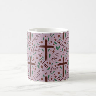 De Café Caneca com Cruz Quaresmal Desenhada à Mão e Rosas
