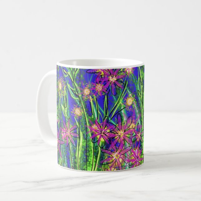 De Café Caneca com design abstrato com flores surreais! (Frente Esquerda)