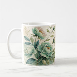 De Café Caneca com Elegante Padrão Floral em Aquarela