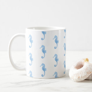 De Café Caneca com Estampa Costeira Cavalo-Marinho Azul