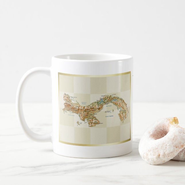 De Café Caneca com Faixa e Mapa do Panamá (Com Donut)