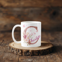 Caneca com Floral Personalizada Inicial – Letra C