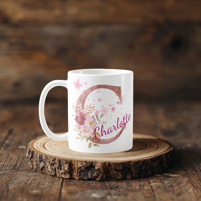 De Café Caneca com Floral Personalizada Inicial – Letra C (Criador carregado)