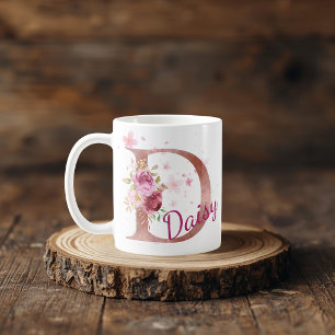De Café Caneca com Floral Personalizada Inicial – Letra D
