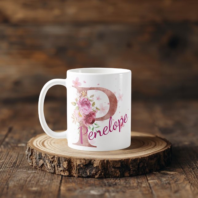 De Café Caneca com Floral Personalizada Inicial – Letra P (Criador carregado)