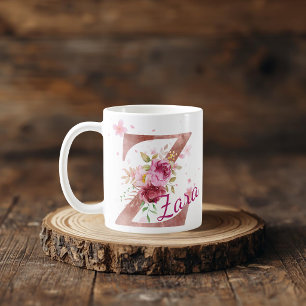De Café Caneca com Floral Personalizada Inicial – Letra Z