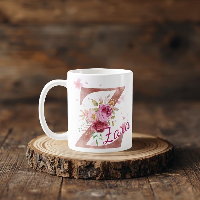 De Café Caneca com Floral Personalizada Inicial – Letra Z (Criador carregado)