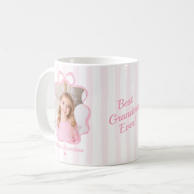 De Café Caneca com Foto da Melhor Avó e Laço Rosa (Frente Esquerda)
