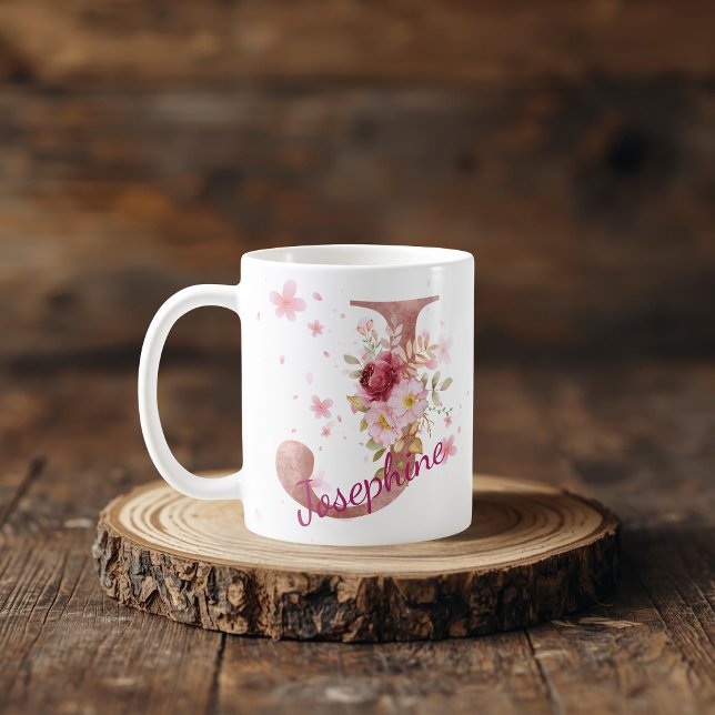 De Café Caneca com Inicial Floral Personalizada – Letra J (Criador carregado)