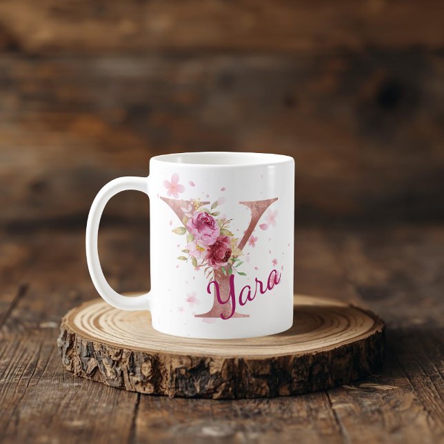 De Café Caneca com Inicial Floral Personalizada – Letra Y (Criador carregado)