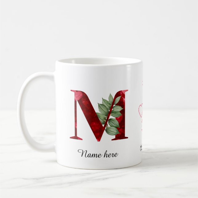 De Café Caneca com Letra Inicial Floral Coração Vermelho E (Esquerda)