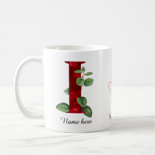 De Café Caneca com Letra Inicial H Floral Coração Vermelho