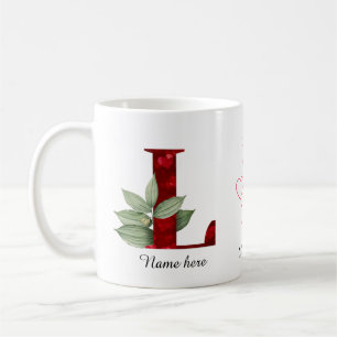 De Café Caneca com Letra Inicial L Floral Coração Vermelho
