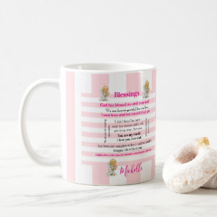 De Café Caneca com Listra Rosa e Branca Bênçãos