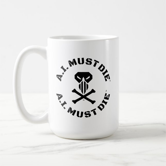 De Café Caneca com Logo A.I. Must Die™ (Fonte Militar) (Esquerda)