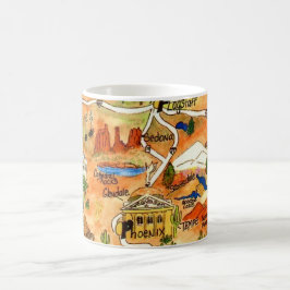 De Café Caneca com Mapa Colorido Ilustrado do Arizona