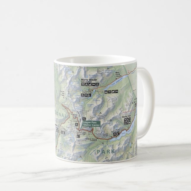 De Café Caneca com mapa do Parque Nacional Glacier (Frente Esquerda)