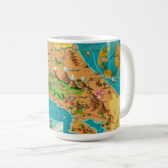 De Café Caneca com Mapa Ilustrado da COSTA RICA (Frente Esquerda)