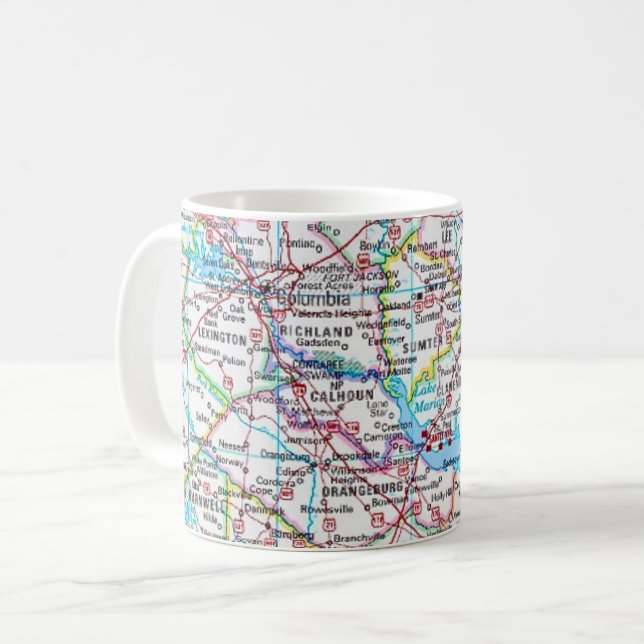 De Café Caneca com Mapa Rodoviário da Carolina do Sul (Frente Esquerda)