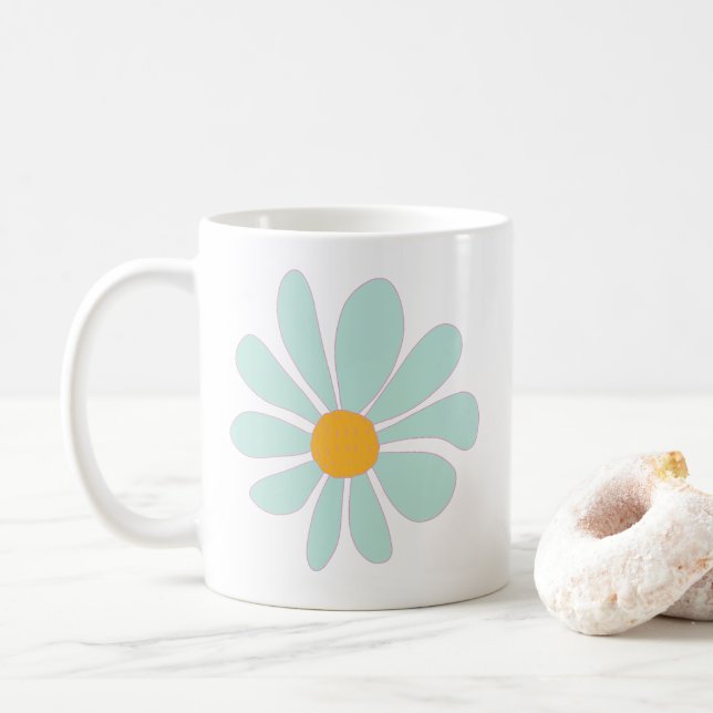 De Café caneca com margarida desenhada à mão em verde past (Com Donut)