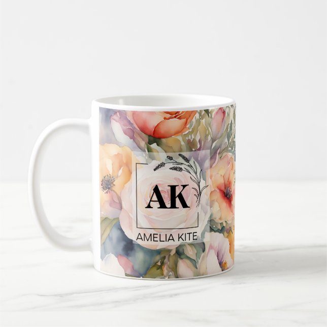 De Café Caneca com Monograma Floral Elegante – Presente Pe (Esquerda)