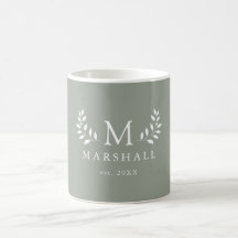 Caneca com Monograma Floral Moderno Verde Nome da 