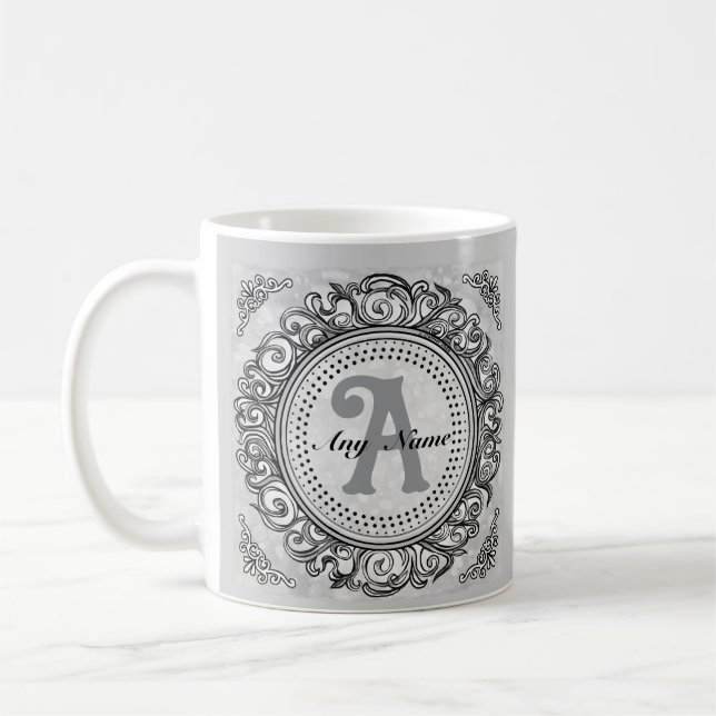 De Café Caneca com Monograma Ornado Prata (Esquerda)