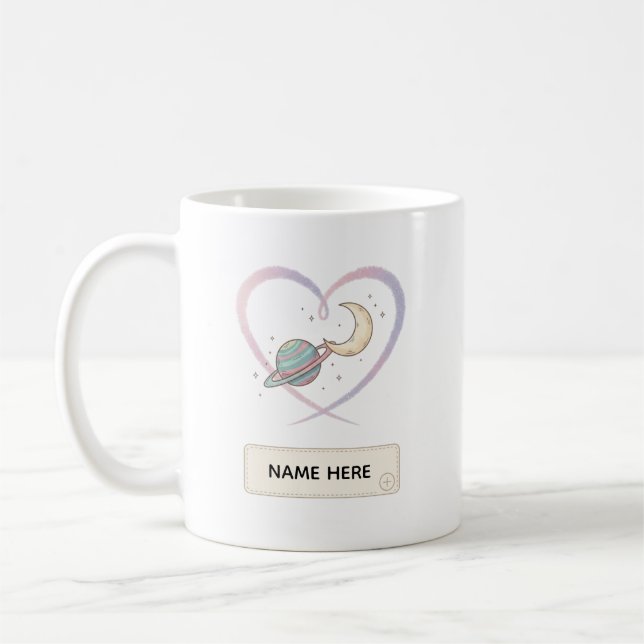 De Café Caneca com Nome Personalizado Coração Cósmico (Esquerda)