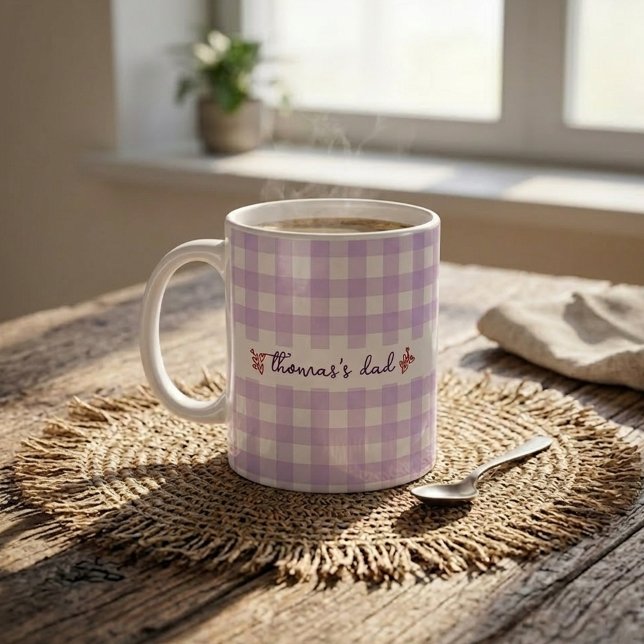 De Café Caneca com Nome Personalizado e Padrão Xadrez Fofo (Criador carregado)