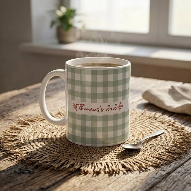 De Café Caneca com Nome Personalizado e Padrão Xadrez Fofo (Criador carregado)