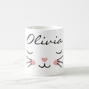 De Café Caneca com Nome Personalizado Gato Kawaii Rosto Ga