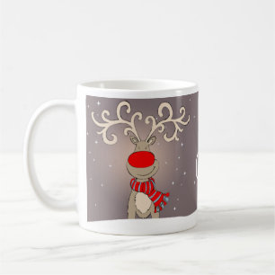 De Café Caneca com o nariz vermelho do Natal feliz da rena