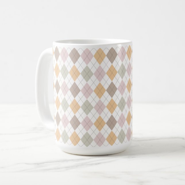 De Café Caneca com padrão argyle pastel (Frente Esquerda)