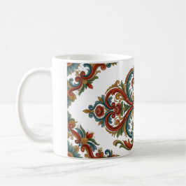 De Café Caneca com Padrão Rosemaling Norueguês e Simetria 