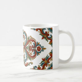 De Café Caneca com Padrão Rosemaling Norueguês e Simetria