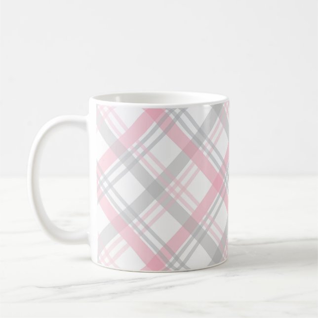 De Café Caneca com padrão xadrez cinza e rosa (Esquerda)