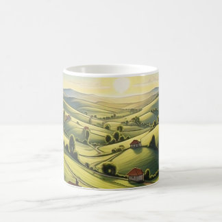 De Café Caneca com paisagem do pôr do sol