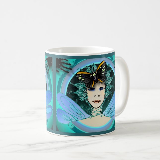 De Café Caneca com uma fada à moda que vista um chapéu da (Frente Esquerda)