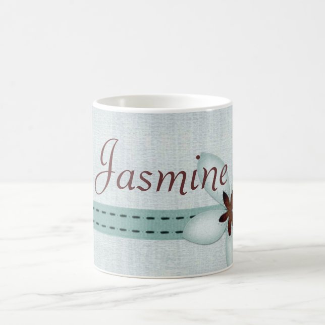 De Café Caneca conhecida personalizada - fita azul e flor (Centro)