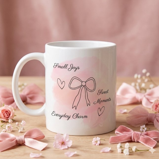 De Café Caneca Coquette Rosa Aquarela Personalizada (Custom text pink coquette watercolor aesthetic bow mug)