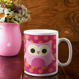 De Café Caneca cor-de-rosa da coruja