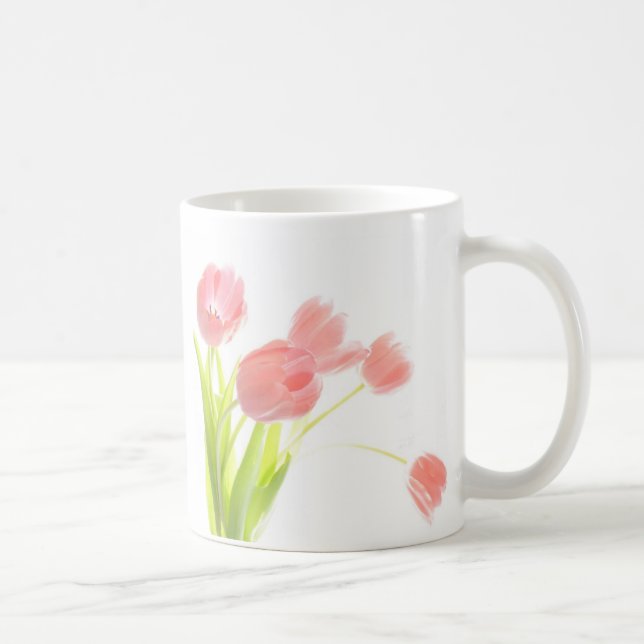 De Café Caneca cor-de-rosa do buquê da tulipa (Direita)