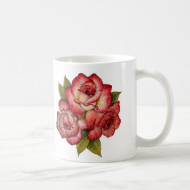 De Café Caneca cor-de-rosa do buquê do vintage
