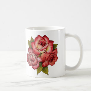 De Café Caneca cor-de-rosa do buquê do vintage