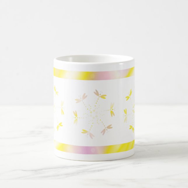 De Café Caneca cor-de-rosa e amarela com libélulas (Centro)