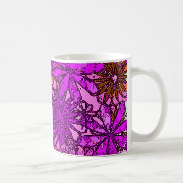 De Café Caneca cor-de-rosa & roxa psicadélico das flores (Direita)
