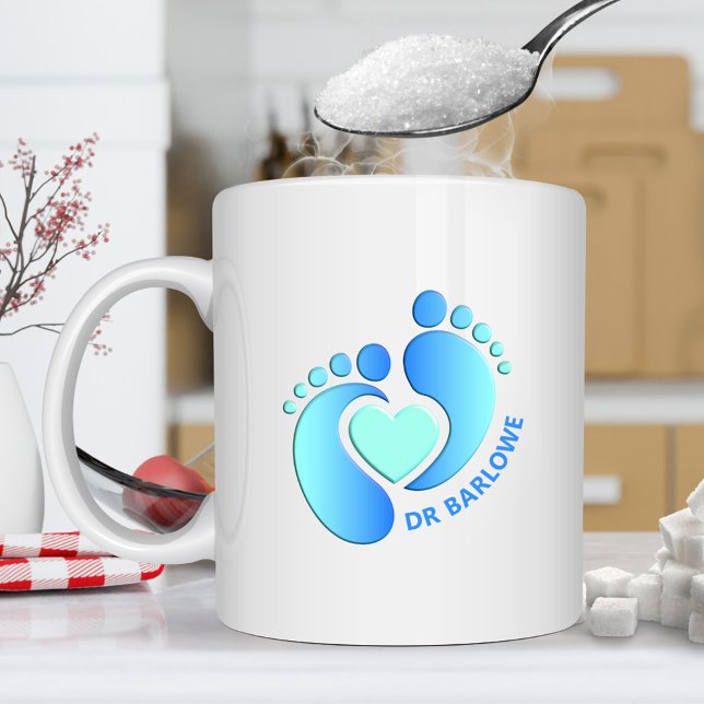 De Café Caneca Coração Pezinhos Azuis do Bebê (Criador carregado)